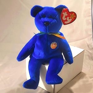 Vintage 1998 Ty Beanie Babies Blue Clubby Bear With Tag Errors Rare.